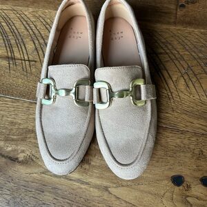 a new day Beige Suede Bit Loafers with Gold Hardware